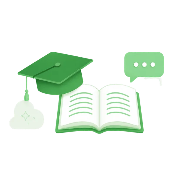 Ilustração de aprendizado com livro e capelo